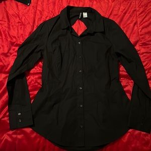 H&M Black Open Back Button Up Blouse